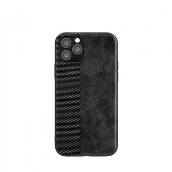Силиконовый матовый непрозрачный чехол с текстурным покрытием Кожа и ткань для Iphone 11 Pro Max  Черный