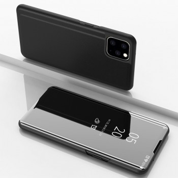 Пластиковый непрозрачный матовый чехол с полупрозрачной крышкой с зеркальным покрытием для Iphone 11 Черный