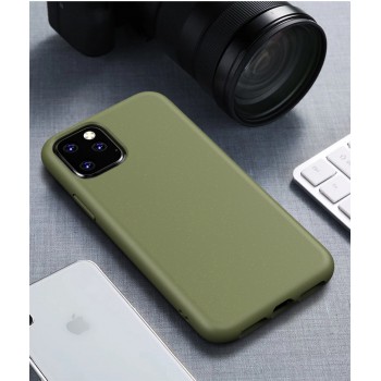 Силиконовый матовый непрозрачный чехол с нескользящим софт-тач покрытием и текстурным покрытием Точки для Iphone 11 Зеленый