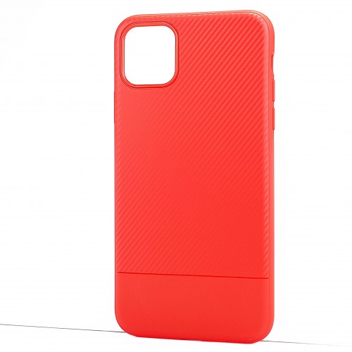 Силиконовый матовый непрозрачный чехол с текстурным покрытием Карбон для Iphone 11 Pro, цвет Красный