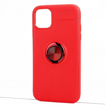Силиконовый матовый непрозрачный чехол с встроенным кольцом-подставкой для Iphone 11 Красный