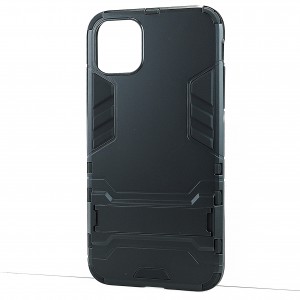 Противоударный двухкомпонентный силиконовый матовый непрозрачный чехол с поликарбонатными вставками экстрим защиты с встроенной ножкой-подставкой для Iphone 11 Pro Max Черный