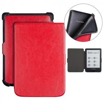 Глянцевый водоотталкивающий чехол книжка на непрозрачной силиконовой основе для PocketBook 614/616/625/627/631/632/641 Красный