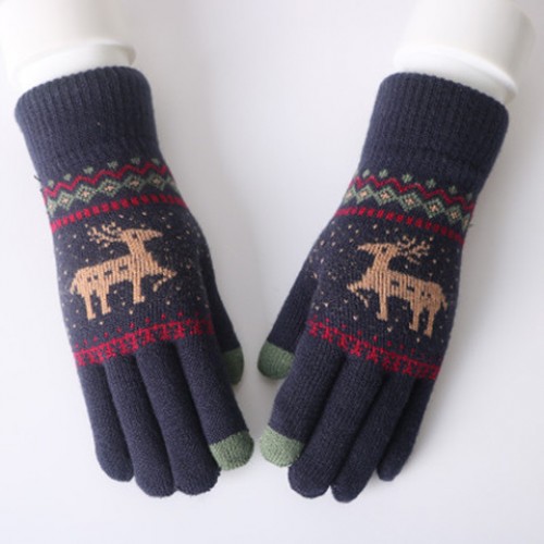 Утепленные шерстяные-акриловые сенсорные перчатки с вышивкой дизайн Олень
