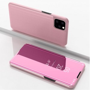 Пластиковый непрозрачный матовый чехол с полупрозрачной крышкой с зеркальным покрытием для Iphone 11 Pro Max Розовый