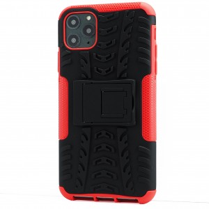 Противоударный двухкомпонентный силиконовый матовый непрозрачный чехол с поликарбонатными вставками экстрим защиты с встроенной ножкой-подставкой и текстурным покрытием Шина для Iphone 11 Pro Красный