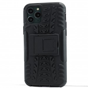 Противоударный двухкомпонентный силиконовый матовый непрозрачный чехол с поликарбонатными вставками экстрим защиты с встроенной ножкой-подставкой и текстурным покрытием Шина для Iphone 11 Pro Max Черный
