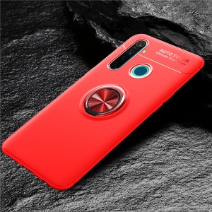Силиконовый матовый непрозрачный чехол с встроенным кольцом-подставкой для Realme 5 Pro Красный
