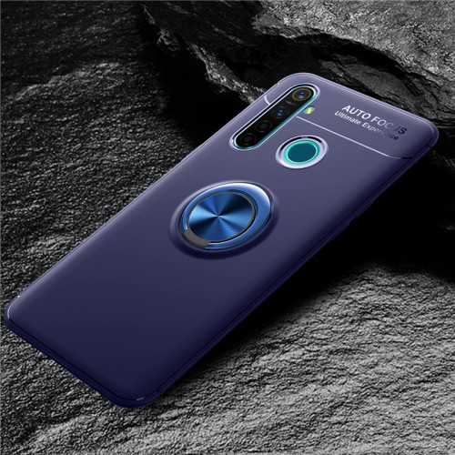 Силиконовый матовый непрозрачный чехол с встроенным кольцом-подставкой для Realme 5 Pro, цвет Синий
