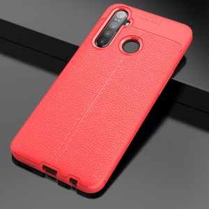 Чехол задняя накладка для Realme 5 Pro с текстурой кожи Красный