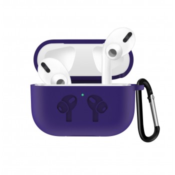 Силиконовый матовый чехол с карабином и защитной заглушкой для Apple AirPods Pro Фиолетовый