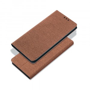 Флип чехол-книжка для Xiaomi Mi Note 10 с текстурой ткани и функцией подставки Коричневый