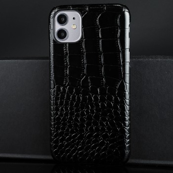 Кожаный чехол накладка (премиум нат. кожа крокодила) для Iphone 11 Черный