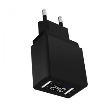 Сетевое зарядное устройство USB 10Вт (5В 2.4А) с LCD-дисплеем и 2-я разъемами