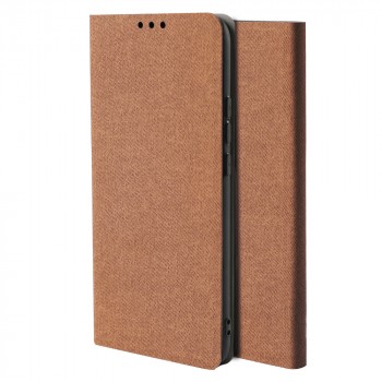 Чехол горизонтальная книжка подставка на силиконовой основе с отсеком для карт и тканевым покрытием для Huawei Y9s  Бежевый