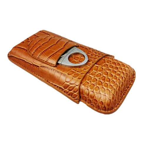 Компактный кожаный портсигар 18х9см текстура Крокодил