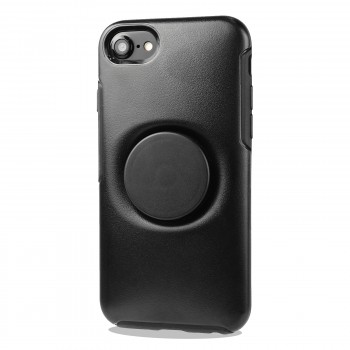 Двухкомпонентный силиконовый матовый непрозрачный чехол с поликарбонатной накладкой и встроенным попсокетом для Iphone 6/6s/7/8/SE (2020) Черный