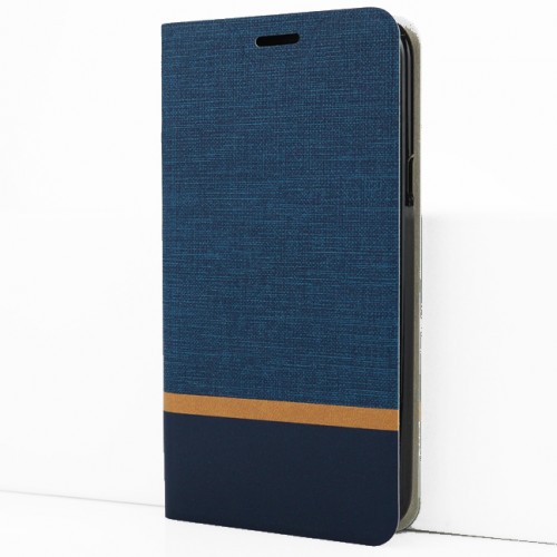 Чехол горизонтальная книжка подставка на силиконовой основе с отсеком для карт и тканевым покрытием для Samsung Galaxy S10 Lite , цвет Синий