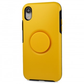 Двухкомпонентный силиконовый матовый непрозрачный чехол с поликарбонатной накладкой и встроенным попсокетом для Iphone Xr Желтый