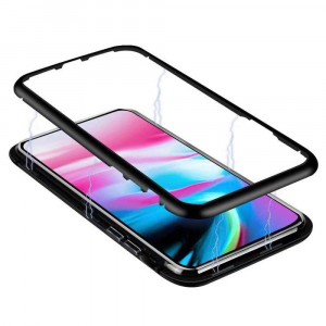 Двухкомпонентный металлический магнитный чехол для  Samsung Galaxy S10 Lite с прозрачной стеклянной задней накладкой Черный