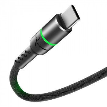 Интерфейсный кабель USB Type-C 1м со световым индикатором и с поддержкой быстрой зарядки 3А Черный
