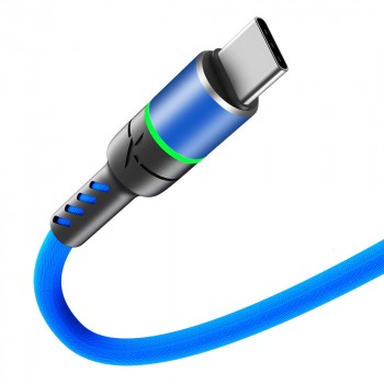 Интерфейсный кабель USB Type-C 1м со световым индикатором и с поддержкой быстрой зарядки 3А Синий