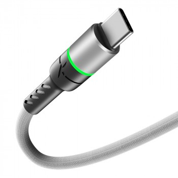 Интерфейсный кабель USB Type-C 1м со световым индикатором и с поддержкой быстрой зарядки 3А Серый