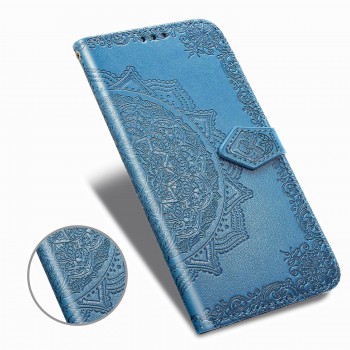 Чехол портмоне подставка для Huawei P40 Lite с декоративным тиснением на магнитной защелке Синий