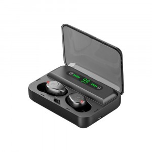 Беспроводные влагозащищенные (IPX7) наушники True Wireless Bluetooth 5.0 с магнитным зарядным кейсом 2000мАч с LED-дисплеем и функцией повербанка Черный