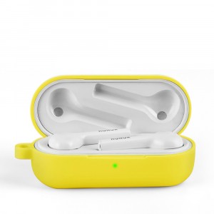 Силиконовый матовый противоударный чехол с карабином для Honor Magic EarBuds/Huawei FreeBuds 3i Желтый