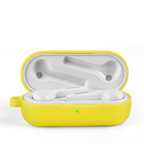 Силиконовый матовый противоударный чехол с карабином для Honor Magic EarBuds/Huawei FreeBuds 3i, цвет Желтый