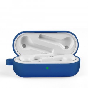 Силиконовый матовый противоударный чехол с карабином для Honor Magic EarBuds/Huawei FreeBuds 3i Синий