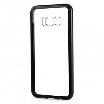 Двухкомпонентный металлический магнитный чехол для  Samsung Galaxy S8 с прозрачной стеклянной задней накладкой Черный