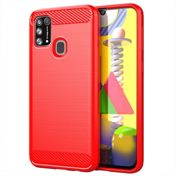 Матовый силиконовый чехол для Samsung Galaxy M31 с текстурным покрытием металлик Красный