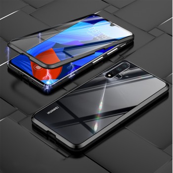 Двухкомпонентный металлический магнитный чехол для  Huawei Honor 30i/Y8p с защитным стеклом и прозрачной задней накладкой