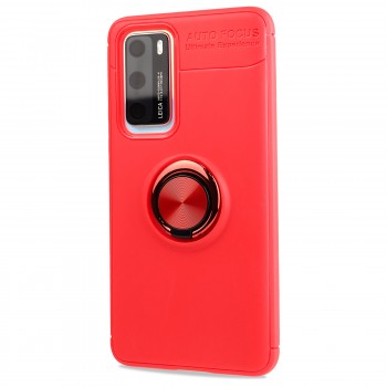 Силиконовый матовый непрозрачный чехол с встроенным кольцом-подставкой для Huawei P40 Красный