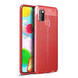 Силиконовый чехол накладка для Samsung Galaxy A21s с текстурой кожи Красный