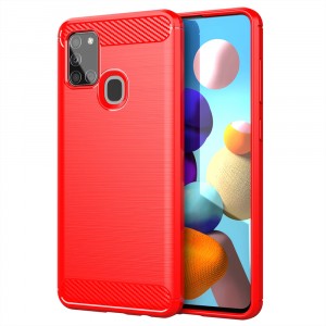 Матовый силиконовый чехол для Samsung Galaxy A21s с текстурным покрытием металлик Красный