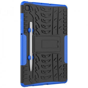 Противоударный двухкомпонентный силиконовый матовый непрозрачный чехол с нескользящими гранями и поликарбонатными вставками для экстрим защиты с встроенной ножкой-подставкой для Samsung Galaxy Tab S6 Lite Синий