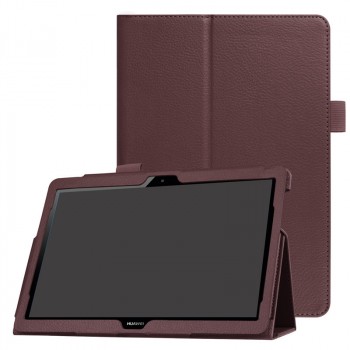 Чехол книжка подставка с рамочной защитой экрана и крепежом для стилуса для Huawei MediaPad T5 Коричневый