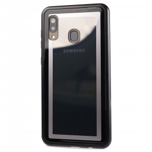 Металлический округлый бампер сборного типа на винтах с защитной стеклянной накладкой для Samsung Galaxy A30 Черный