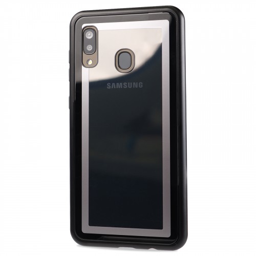 Металлический округлый бампер сборного типа на винтах с защитной стеклянной накладкой для Samsung Galaxy A30, цвет Черный