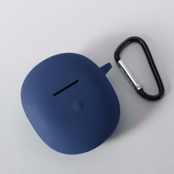 Силиконовый нескользящий софт-тач чехол с карабином для Vivo TWS Neo Синий