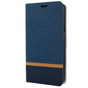 Чехол горизонтальная книжка подставка на силиконовой основе с отсеком для карт и тканевым покрытием для Motorola Edge Plus Синий