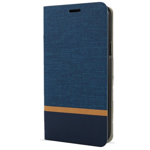 Чехол горизонтальная книжка подставка на силиконовой основе с отсеком для карт и тканевым покрытием для Motorola Edge Plus, цвет Синий