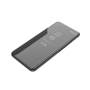 Пластиковый зеркальный чехол книжка для Samsung Galaxy A51 с полупрозрачной крышкой для уведомлений Черный