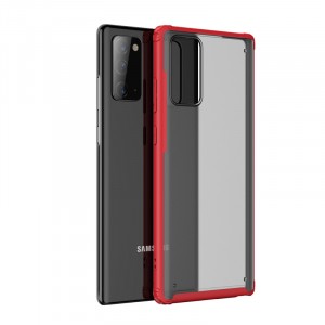 Силиконовый матовый непрозрачный чехол с поупрозрачной поликарбонатной накладкой для Samsung Galaxy Note 20  Красный