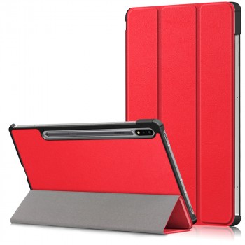 Сегментарный чехол книжка подставка на непрозрачной поликарбонатной основе для Samsung Galaxy Tab S7 Красный