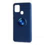 Силиконовый матовый чехол для Samsung Galaxy A21s с встроенным кольцом-подставкой-держателем, цвет Синий