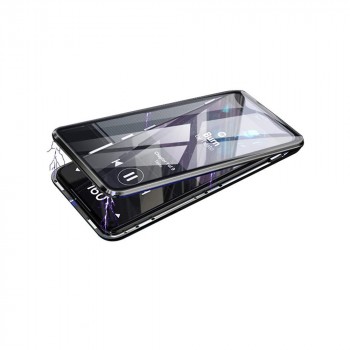 Двухкомпонентный металлический магнитный чехол для  Samsung Galaxy A71 с защитным стеклом и прозрачной задней накладкой Черный